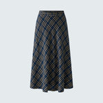 OUI Check Midi Skirt in Dark Blue/Camel