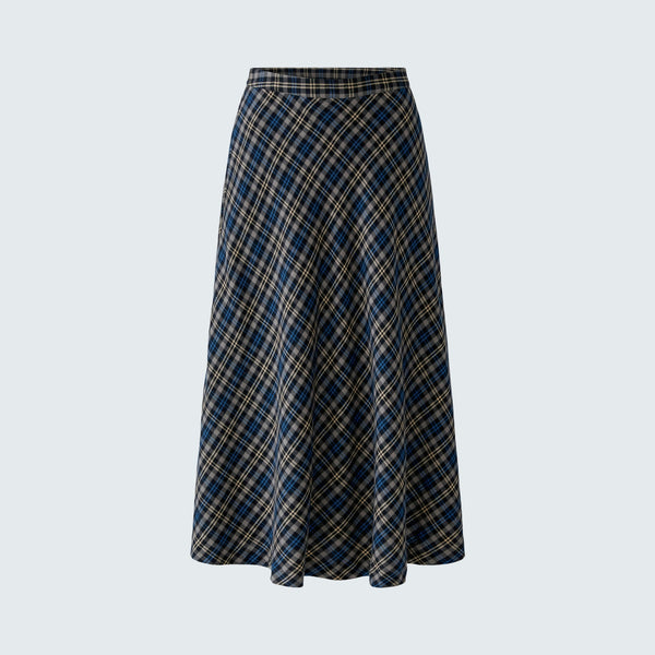 OUI Check Midi Skirt in Dark Blue/Camel