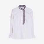 VILAGALLO Small Check Frill Shirt in White/Navy