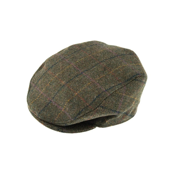 DENTS Fonthill Abraham Moon Tweed Flat Cap in Olive