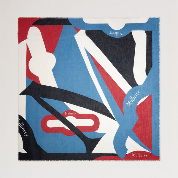 MULBERRY Colour Block Branded Lightweight Scarf in Brighton-Night Sky