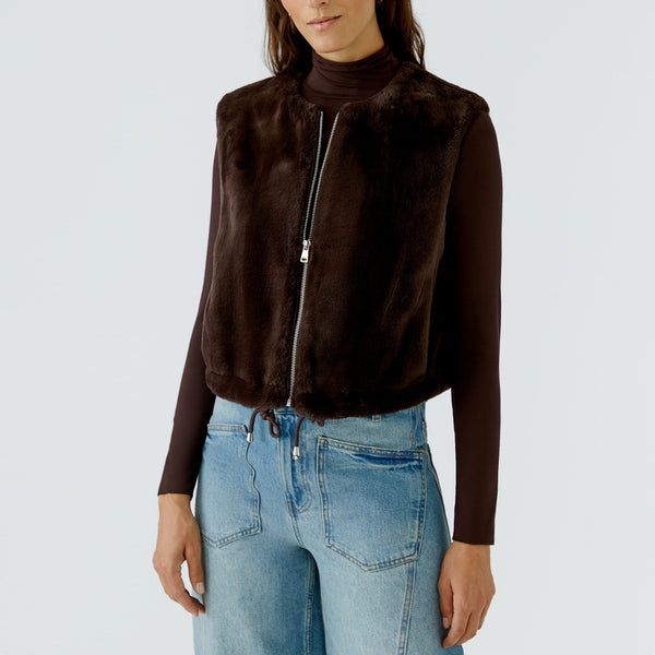 OUI Faux Fur Zip Up Gilet in Chocolate Torte