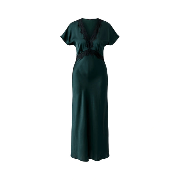 OUI V Neck Satin Maxi Dress in Scarab