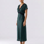 OUI V Neck Satin Maxi Dress in Scarab