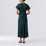 OUI V Neck Satin Maxi Dress in Scarab