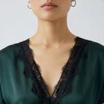 OUI V Neck Satin Maxi Dress in Scarab