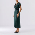 OUI V Neck Satin Maxi Dress in Scarab