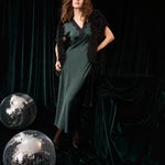 OUI V Neck Satin Maxi Dress in Scarab
