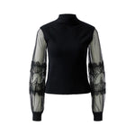 OUI Sheer Lace Long Sleeve Jumper in Black