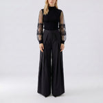 OUI Sheer Lace Long Sleeve Jumper in Black