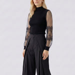 OUI Sheer Lace Long Sleeve Jumper in Black