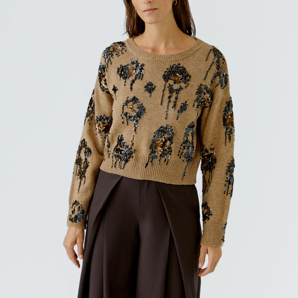 OUI Sequin Embellished Jumper in Camel