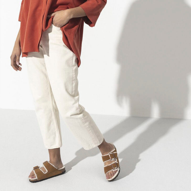 BIRKENSTOCK Arizona Shearling Suede Leather Sandals Mink