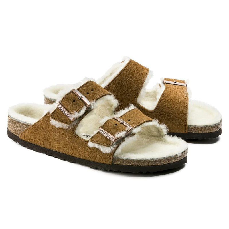 BIRKENSTOCK Arizona Shearling Suede Leather Sandals Mink