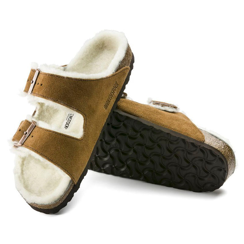 BIRKENSTOCK Arizona Shearling Suede Leather Sandals Mink