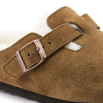 BIRKENSTOCK Boston Shearling Suede Leather Sandals in Mink