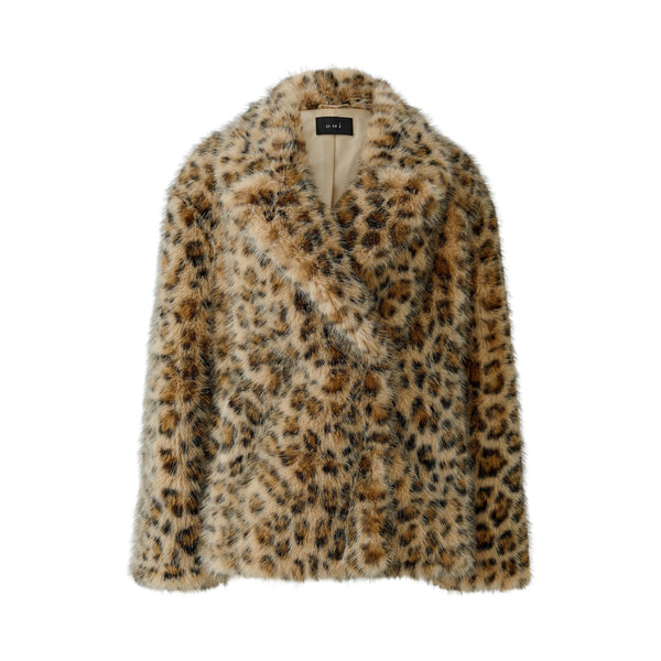 OUI Leopard Print Faux Fur Jacket in Light Stone Grey