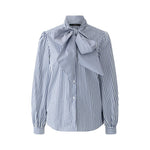 OUI Stripe Pussy Bow Shirt in White/Blue
