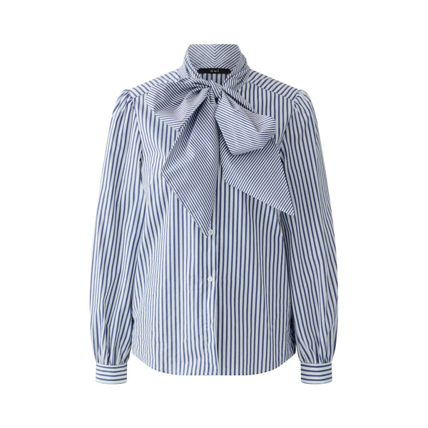 OUI Stripe Pussy Bow Shirt in White/Blue
