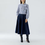 OUI Stripe Pussy Bow Shirt in White/Blue