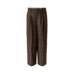 OUI Tweed Pleat Front Crop Trousers in Brown/Dark Brown