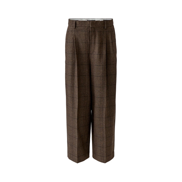 OUI Tweed Pleat Front Crop Trousers in Brown/Dark Brown
