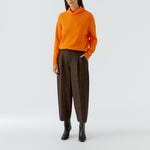 OUI Tweed Pleat Front Crop Trousers in Brown/Dark Brown