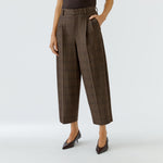 OUI Tweed Pleat Front Crop Trousers in Brown/Dark Brown