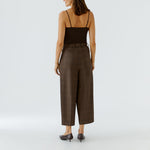 OUI Tweed Pleat Front Crop Trousers in Brown/Dark Brown