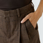 OUI Tweed Pleat Front Crop Trousers in Brown/Dark Brown