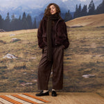 OUI Tweed Pleat Front Crop Trousers in Brown/Dark Brown