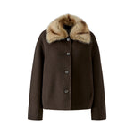 OUI Wool Jacket with Faux Fur Collar in Chocolate Torte