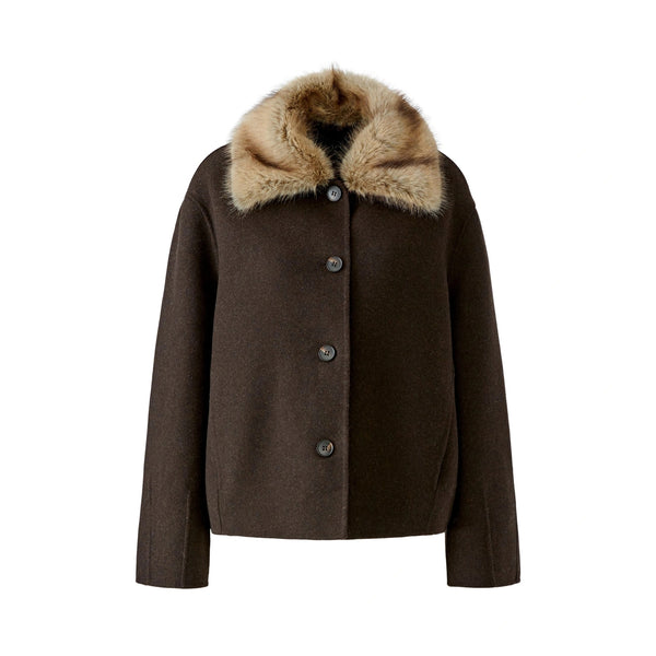 OUI Wool Jacket with Faux Fur Collar in Chocolate Torte
