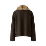 OUI Wool Jacket with Faux Fur Collar in Chocolate Torte
