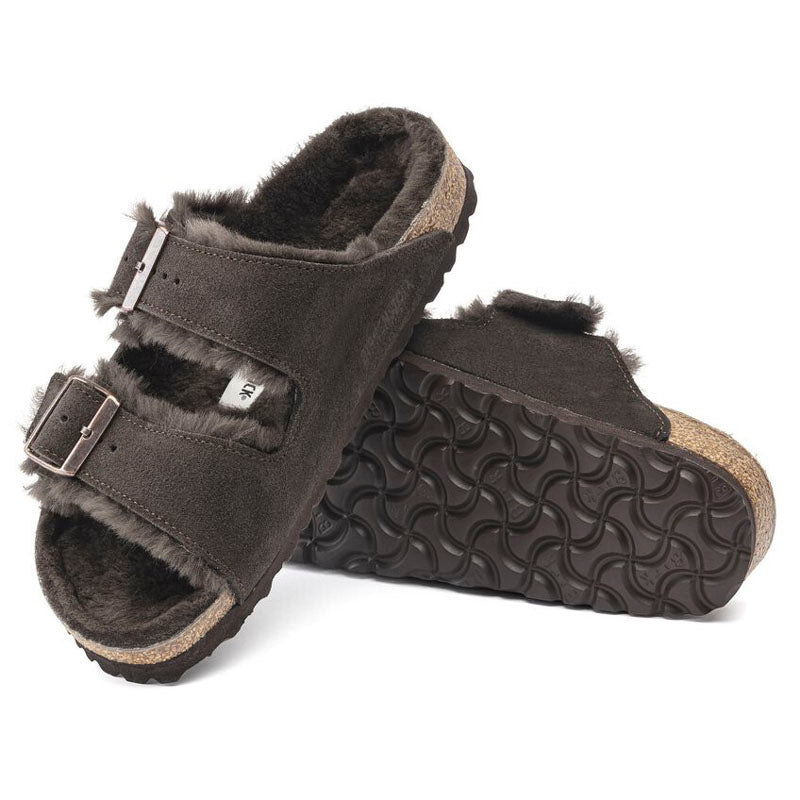 BIRKENSTOCK Arizona Shearling Suede Leather Sandals in Mocha