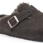 BIRKENSTOCK Boston Shearling Suede Leather Mules in Mocca