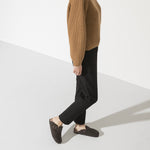 BIRKENSTOCK Boston Shearling Suede Leather Mules in Mocca