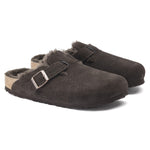 BIRKENSTOCK Boston Shearling Suede Leather Mules in Mocca