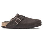 BIRKENSTOCK Boston Shearling Suede Leather Mules in Mocca