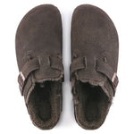 BIRKENSTOCK Boston Shearling Suede Leather Mules in Mocca