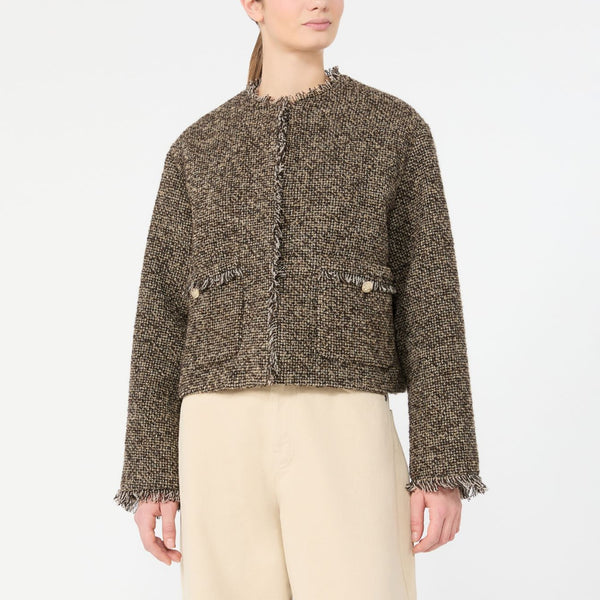 WEEKEND MAX MARA WKDVento Single-Breasted Cropped Jacket in Brown Tweed