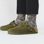 BIRKENSTOCK Boston Shearling Suede Leather Mules in Thyme