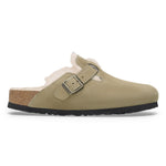 BIRKENSTOCK Boston Shearling Suede Leather Mules in Thyme