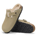 BIRKENSTOCK Boston Shearling Suede Leather Mules in Thyme