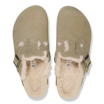 BIRKENSTOCK Boston Shearling Suede Leather Mules in Thyme