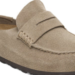 BIRKENSTOCK Naples Wrapped Suede Leather Shoes in Taupe