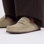 BIRKENSTOCK Naples Wrapped Suede Leather Shoes in Taupe