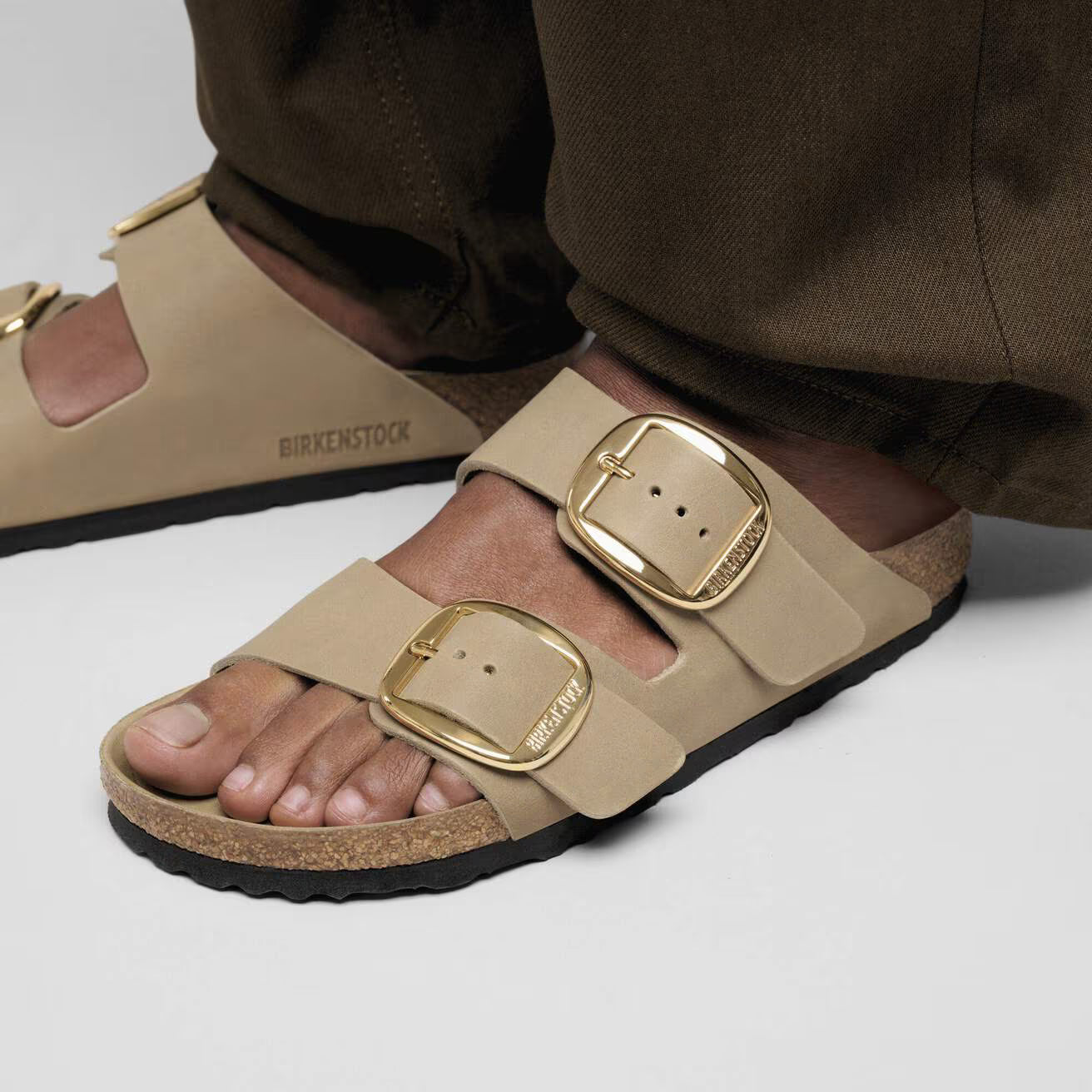 BIRKENSTOCK Arizona Big Buckle Oiled Leather Sandals in Tobacco Brown