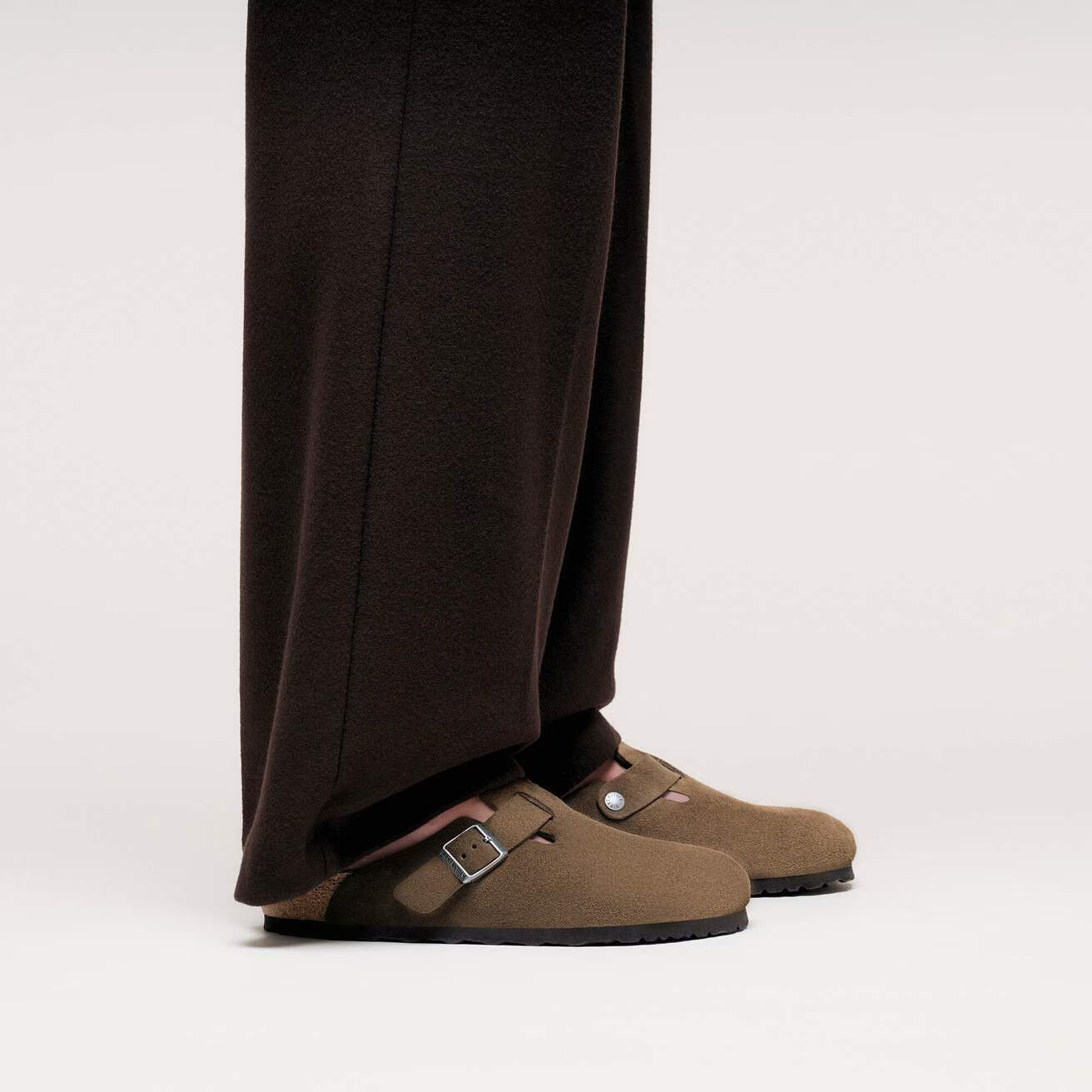 BIRKENSTOCK Boston Soft Footbed Suede Leather Clogs in Dark Tea Tonal