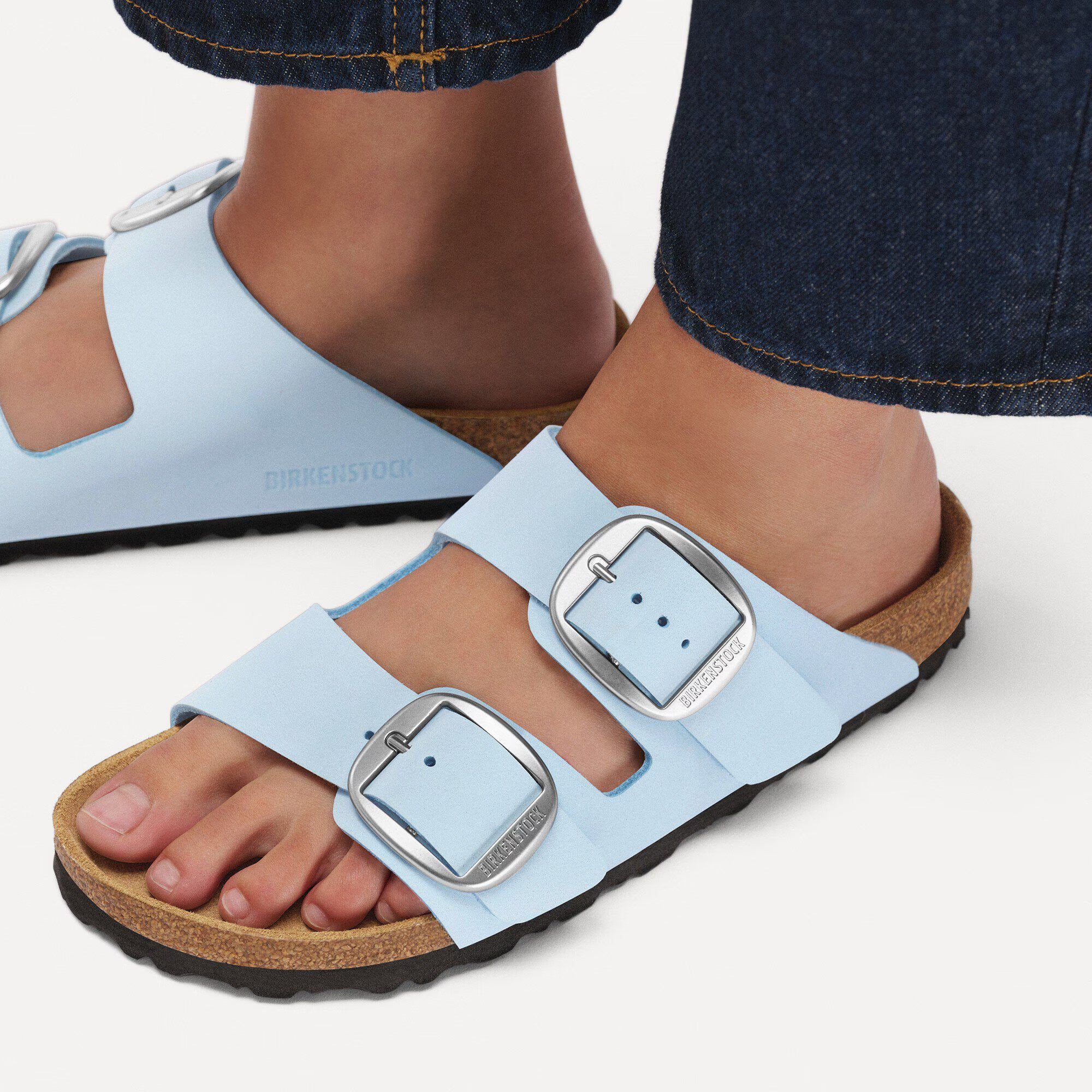 BIRKENSTOCK Arizona Big Buckle Nubuck Leather Sandals in Baby Blue